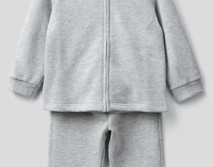 Ensemble de survêtement gris en coton pour bébés garçons, manches longues, col rond, fermeture éclair, tenue décontractée d'automne, couleur unie, pour nourrissons - Product Image 3