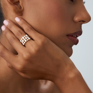 Moissanite <b>Emerald</b> & Round Cut Diamond Three Row Band <b>Ring</b> For Gold Plated Original 925 <b>Silver</b> Fine Modern Jewelry For Wedding - Product Image 4