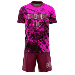 ชุดเสื้อฟุตบอลแบบยูนิเซ็กซ์สีกรมท่าลายแดงพิมพ์ลาย 3 มิติแบบรีดร้อน ระบายอากาศได้ดี ซับเหงื่อ 100% โพลีเอสเตอร์ คอวี - Product Image 4