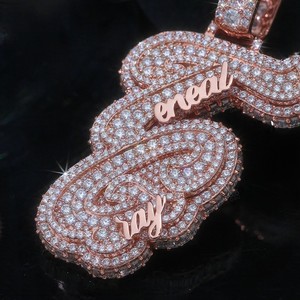 Joyería para Raperos, Colgante Personalizado de Plata de Ley 925 con Moissanita y Perla de Agua Dulce, con Cierre de Corazón en Oro Rosa de Dos Tonos Certificado - Product Image 2