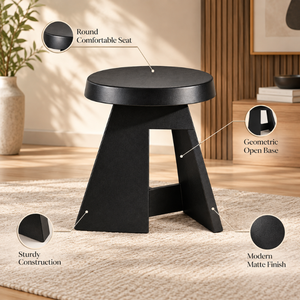 Modern Geometric Black <b>Stool</b> Contemporary Round <b>Seat</b> Durable Accent Seating for Living Room Bedroom Decor Furniture | Versatile - Product Image 4