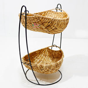 Paniers tissés en jonc de mer à deux niveaux de haute qualité avec support en métal, organisateur durable pour la cuisine et la maison - Product Image 1