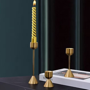 Set of 3 Satin <b>Brass</b> <b>Candlestick</b> U Shaped Head Conical Base New Design 2026 Candle <b>Holder</b> Wholesale - Product Image 5