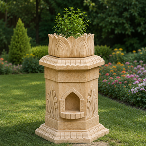 Premium Handcrafted Marble <b>Rectangle</b> Tulsi Pot Stand for Home Temple Garden Balcony Decorative Sacred Tulsi <b>Planter</b> Carved - Product Image 3