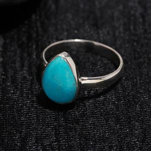 Classic Pear Cut <b>Turquoise</b> Gemstone <b>Ring</b> Handmade 925 Sterling Silver Bezel Setting for Engagement Wedding Anniversary Party - Product Image 3