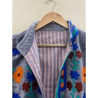 Veste en velours tricoté à la main avec broderie en coton, col mandarin, manches longues, motif floral, manteau d'hiver pour femmes