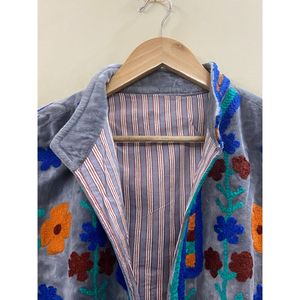 Handmade <b>Velvet</b> Embroidery <b>Jacket</b> With Mandarin Collar Full Sleeve Floral Pattern Autumn <b>Women's</b> Coat - Product Image 3