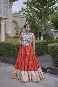 Ensemble Salwar Kameez en Soie Rayonne LAMOUNT de Qualité Supérieure pour Femme, Jupe Évasée pour Dandiya, Tenue Traditionnelle du Gujarat, Séchage Rapide - Product Image 3
