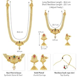 Ensemble collier et boucles d'oreilles en alliage plaqué or 24 carats avec zircon et perles, bijoux de mariage traditionnels pour femmes, forme cloche classique - Product Image 3