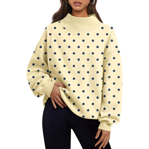 2026 Trending Women's Oversized <b>Stand</b> Collar Printed Sweatshirt Solid Color <b>Drop</b> Shoulder Knitted Cotton Winter Autumn Wear - Product Image 6