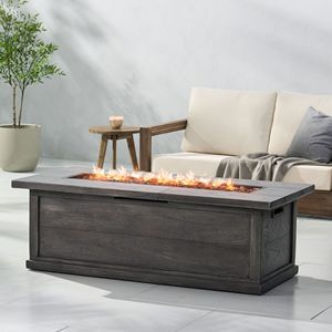 Brasero rectangulaire extérieur en béton MgO de 56 pouces, 50 000 BTU, gris, motif bois, couvercle de réservoir non inclus - Product Image 1