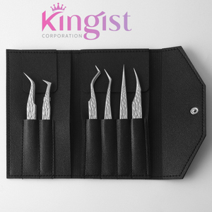 Pince à cils courbée noire mate avec logo personnalisé, ensemble de pinces à cils volume russe à 90 degrés avec pointe en fibre pour extension de cils - Product Image 1