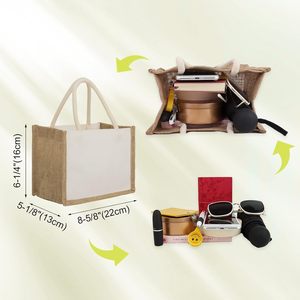 2025 12 pièces petits sacs fourre-tout en jute toile blanche Mini sac fourre-tout cadeau 8.6X6.3X5.1 pouces transfert de chaleur impression sac de plage lettre - Product Image 4