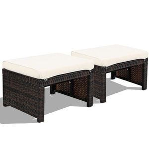 Set di 2 Pouf in Rattan con Cuscini Morbidi per Arredamento da Giardino Esterno - Product Image 1