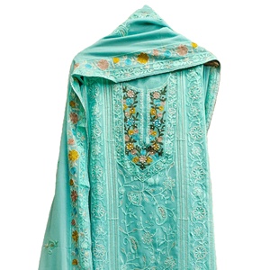 Mujer Multi Color Dhwaja Export Fox Jetport Lakhnavi War Santon Fondo de seda Salwar Kameez con colección Dupatta - Product Image 1