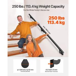 Pasamanos de escalera montado en la pared de aluminio negro de 6 pies Balaustradas y pasamanos para interiores y exteriores - Product Image 3