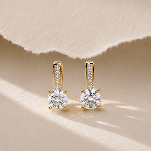 Custom 14K Pure Gold Dangal Hoop Earring Round Cut Lab Grown Diamond Solitaire Pendant Earring Bridal Wedding Earring Jewelry - Product Image 1