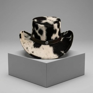 Sombrero de Pescador con Estampado de Vaca, Cuero con Pelo de Vaca, para Deportes, Viajes, Protección EMF, Forro Plateado, para Todas las Estaciones - Product Image 4