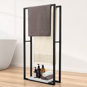 Industrial Style Metal Towel Stand for Bathroom with Heavy Iron <b>Frame</b> <b>Multiple</b> Hanging Bars Waterproof Beverage Use - Product Image 1