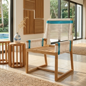 Silla de Comedor Moderna para Exteriores en Madera de Teca Sólida y Tejido de Cuerda Sin Cojín de KAG Furniture - Product Image 4