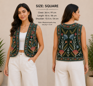 Nouvel Arrivage Gilet Court Femme Indienne en Velours Brodé Floral Vintage Style Rajasthani Suzani Kantha avec Logo sur le Devant - Product Image 1