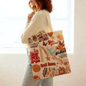 Custom <b>Print</b> Logo <b>Extra</b> <b>Large</b> Casual Cotton Canvas Reusable Handled Tote Bag Shoulder Closure for Supermarket Shops Beach Use - Product Image 6