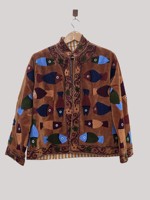 Veste en velours polaire à motif de poisson appliqué, col mandarin, manches longues, taille plus, manteau d'automne pour femmes