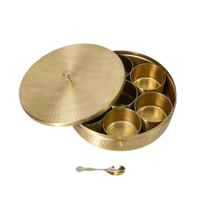 Golden Metal Spice Jar Set with 6 Compartments and Spoon Durable Herb Storage Container With <b>Floral</b> Knob Lid - Product Image 4