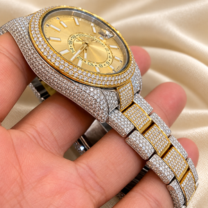 นาฬิกาข้อมือผู้ชายสแตนเลสสตีลหรูหรา Raj Gems ขนาด 41 มม. หน้าปัดทรงกลม แสดงวันที่แบบอนาล็อก ควอตซ์ ขอบหน้าปัดประดับเพชร สายขนาด 20 มม. กระจกคริสตัล - Product Image 4