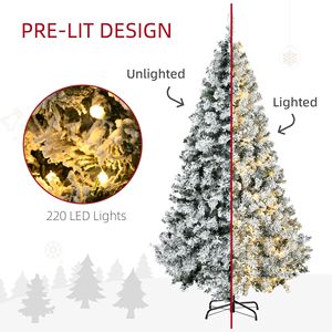 210 cm 6FT Prelit Artificial Christmas Tree Flocked Snow Frosted <b>Branches</b> Warm White LED <b>Lights</b> Auto Open for Decorations - Product Image 5