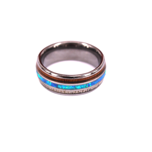 POYA Jewelry 8mm Deer Antlers Titanium Ring Wedding Bands Turquoise <strong>Wood</strong> <strong>Inlaid</strong> Flat Comfort Fit - Product Image 1