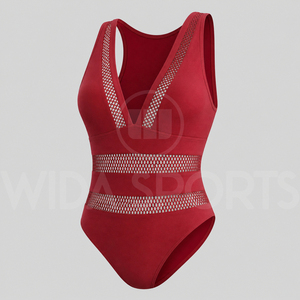 Custom Women One Piece Swimsuit Mesh Panel V Neck Monokini High Waist <b>Tummy</b> <b>Control</b> Swimwear Breathable Quick Dry Beachwear - Product Image 2
