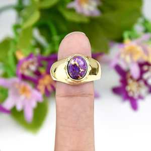 <b>Mens</b> <b>Ring</b> Natural Purple Copper Turquoise Gemstone 18K Gold Vermeil Signet <b>Ring</b> Fine Jewelry 925 Sterling <b>Silver</b> <b>Ring</b> For Gift - Product Image 3
