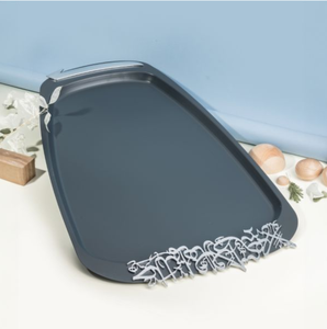 Plateau de service en métal vert de luxe, style arabe, avec poignée dorée, pour servir les aliments - Product Image 3