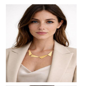 Geometric Gold Plated <b>Statement</b> <b>Necklace</b> For Women Zinc Brass Classic Design All Seasons And Every Occasion - Product Image 2