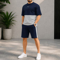 Ensemble court deux pièces color block personnalisé, imprimé, respirant, séchage rapide, coton premium, streetwear décontracté, t-shirt à manches courtes