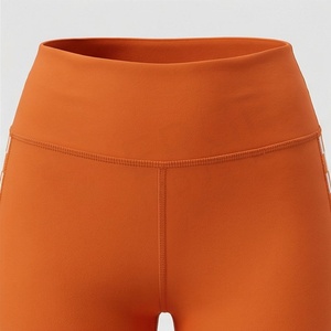 High Waist Full Length <b>Orange</b> Yoga <b>Leggings</b> With White Side Stripe Contrast Stitch Seamless Spandex Nylon Four-Way Stretch - Product Image 4