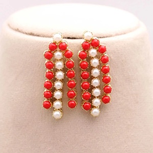 3 Layer Long Pearl and Coral Necklace Set 22K Gold Plated Brass Round White Red Bridal Jewelry Adjustable Chain for Women - Product Image 3