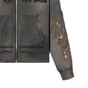 Sweat-shirt à capuche pour homme avec design de dragon en strass, coupe ample, fermeture éclair, streetwear, vêtements d'automne - Product Image 5
