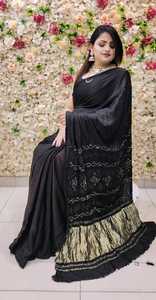 Sari en soie modal réversible pour femme, noir et bordeaux, traditionnel indien et pakistanais, pour mariage et fêtes, longueur au sol, ethnique - Product Image 3