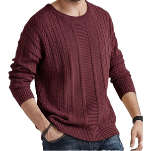 Suéter de punto trenzado extragrande para hombre con cremallera, jersey de algodón de manga regular, antiarrugas, cálido para invierno - Product Image 4