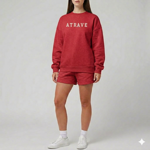 Conjunto de dos piezas para mujer con cuello simulado y pantalones cortos, diseño coordinado y estilo relajado - Product Image 1