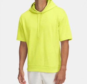 Men's Neon Yellow Embroidered Custom Printed <b>Short</b> <b>Sleeve</b> <b>Hoodie</b> Regular Fit Knitted Casual Sportswear Autumn Solid Color - Product Image 2