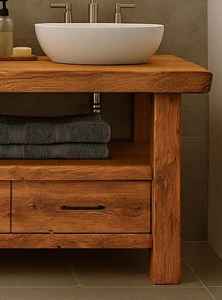 Mueble de Baño con Doble Lavabo, Cajones de Almacenamiento y Estante Abierto para Uso Residencial y Hotelero - Product Image 3