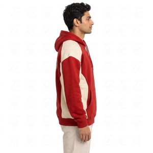 Sweat-shirt à capuche color block pour homme, manches raglan, avec poche kangourou, logo basketball, rouge crème - Product Image 4