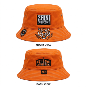 Chapeau Bob Homme en Sergé de Coton Premium 280 GSM Orange avec Broderie Personnalisée, Écusson Tissé, Écusson en Caoutchouc, Marque Privée, OEM, ODM, Streetwear - Product Image 1
