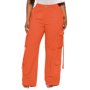 Vaqueros Cargo de Mujer de Cintura Alta con Pierna Ancha y Bolsillos Utilitarios, Pantalones Vaqueros Holgados de Moda Casual Urbana, Ropa Personalizada - Product Image 3