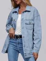 Dernière Collection 2026 – Veste en Jean Fine Oversize à Rayures Coton, Couleur Personnalisable, Coupe Ample, Manches Longues, Épaules Tombantes, Imperméable