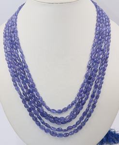 Collier ovale lisse en tanzanite naturelle à 5 brins pour femme avec perles de pierre - Product Image 1