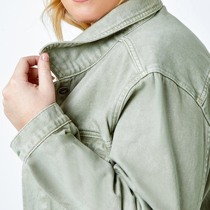 High Quality Custom Women's Denim <b>Jacket</b> Casual <b>Pink</b> Black Dyed Jeans Fabric Long Length Breathable Cotton Filling Material - Product Image 3